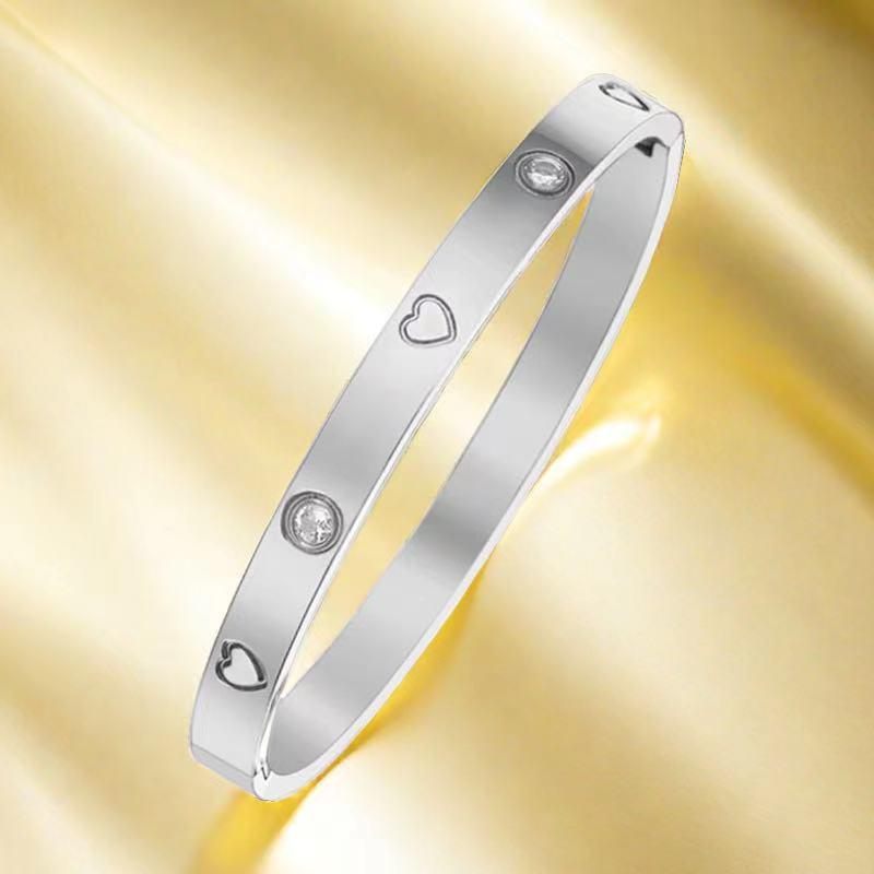 Women's Titanium Steel Bracelet with Inlaid Diamonds - Elegant Starry Design, Non-Fading, INS Style, High-End Full Diamond Bangle.