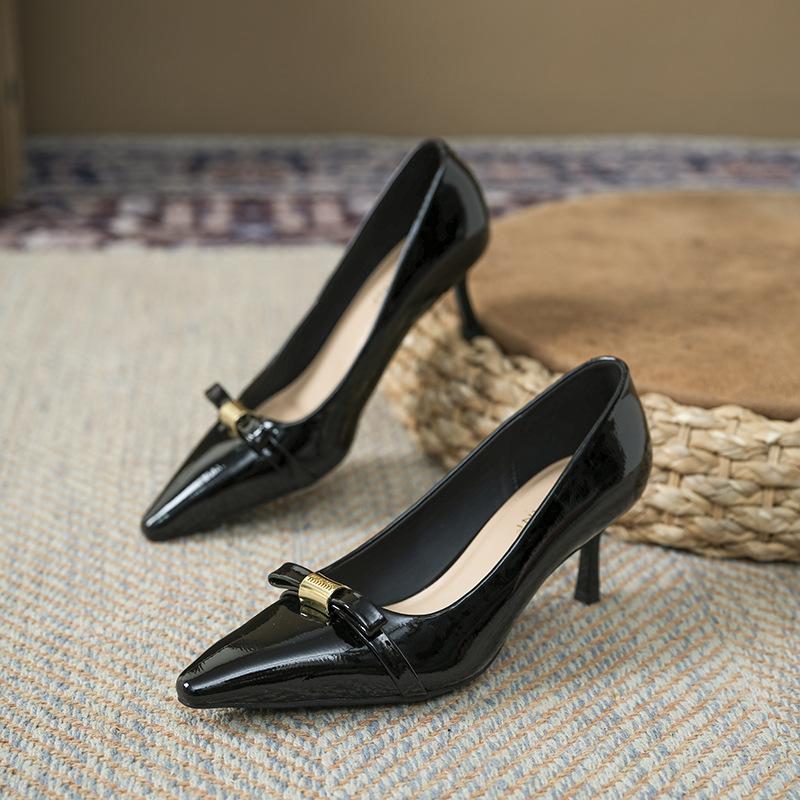 Design bow sweet temperament high heels women's pointed head thin heels single shoes not tired feet spring
