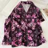 Sweet And Cool Girl Ice Silk Pajamas Women'S Summer Butterfly Print Short-Sleeved Loose Loungewear Set