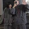 Polka Dot Coral Fleece Couple Pajamas Set Winter Zipper Flannel Men'S Loose Casual Loungewear Girls