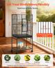 Bird Cage, 625 x 425 x 1370 mm, Flat Top, Wrought Iron Bird Flight Cage with Perches, Slide-Out Tray and Plastic Feeders, Casters, for Parrot, Blue