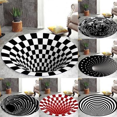 Runder 3D-Visueller Illusion Geometrisches Muster Teppich Kreativ Weich Rutschfest Teppich Für Wohnzimmer Schlafzimmer Spielzimmer Heimdekoration