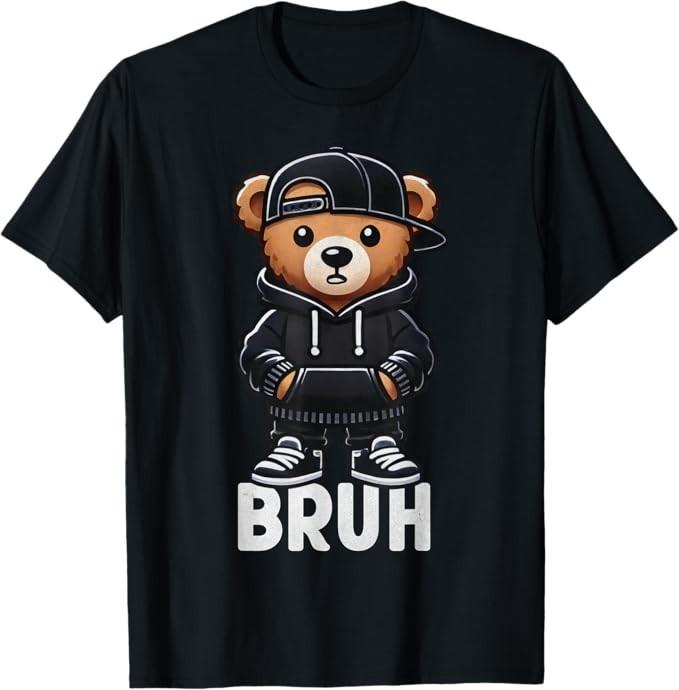Funny Bruh Meme Hip Hop Teddy Bear Teenager Boys Teen Saying T-Shirt S разноцветный