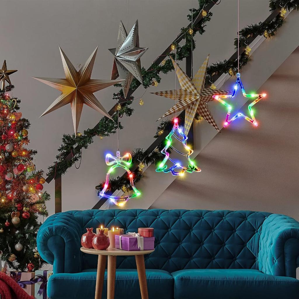 LYUBASA 3Pack Christmas Window Lights Decorations with Timer, Battery Powered Multicolor LED Sucker for Xmas Tree Fireplace Indoor Decor