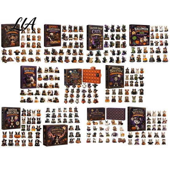 Halloween Advent Calendar Dog Cat Calendar, 24-Day Acrylic Figure Countdown Set Holiday Box with Witch Pumpkin Ghost Outfits, Collectible Desk Display