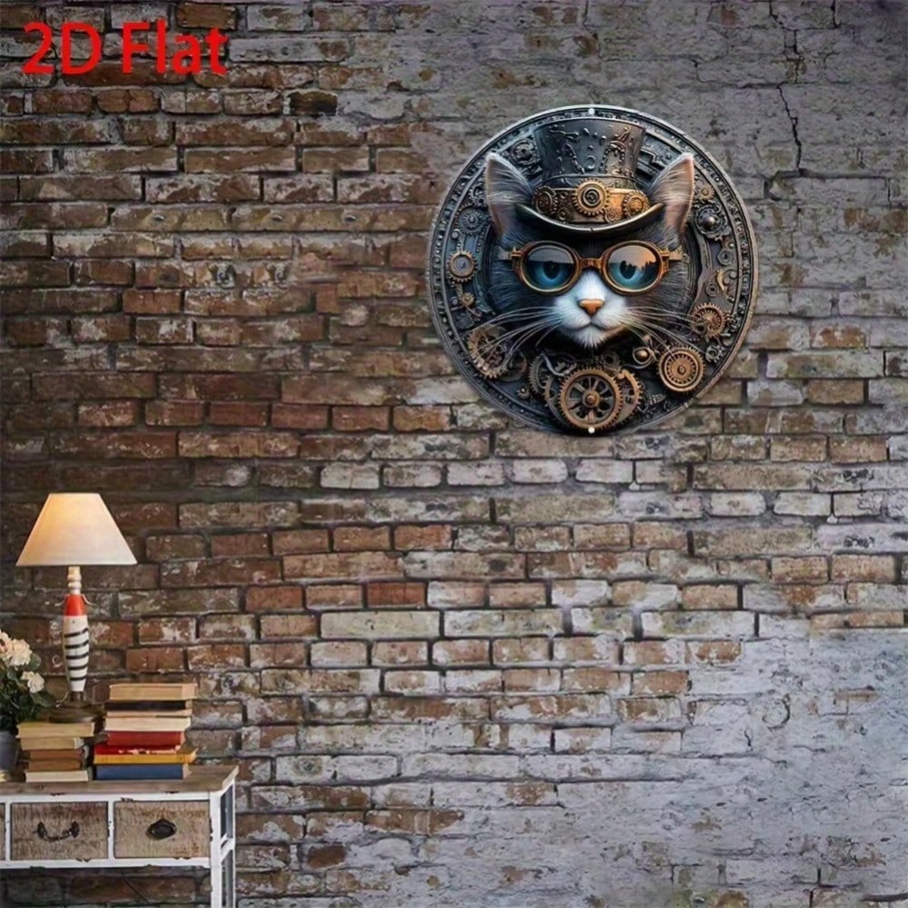 Vintage Steampunk Cat Metal Wall Art Rustproof Aluminum Home Decor