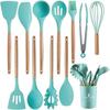 Custom Logo 12 In 1 Silicone Kitchen Accessories Kitchenware Cooking Silicone Kitchen Utensils Set with Wooden Handles
