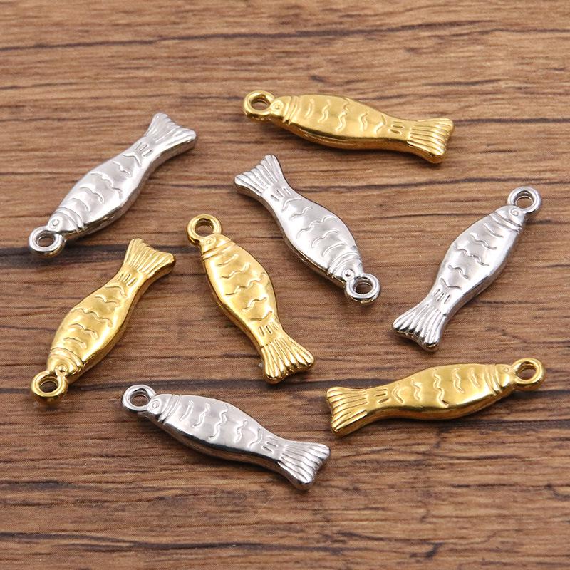 304 Stainless Steel Ocean Life Double-Sided Fish Charms with Real Gold Electroplating