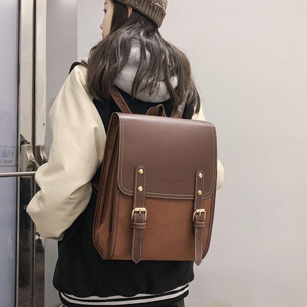 PU Leather Laptop School Bag Simple College Students Backpack Large Capacity Backpack  Travel