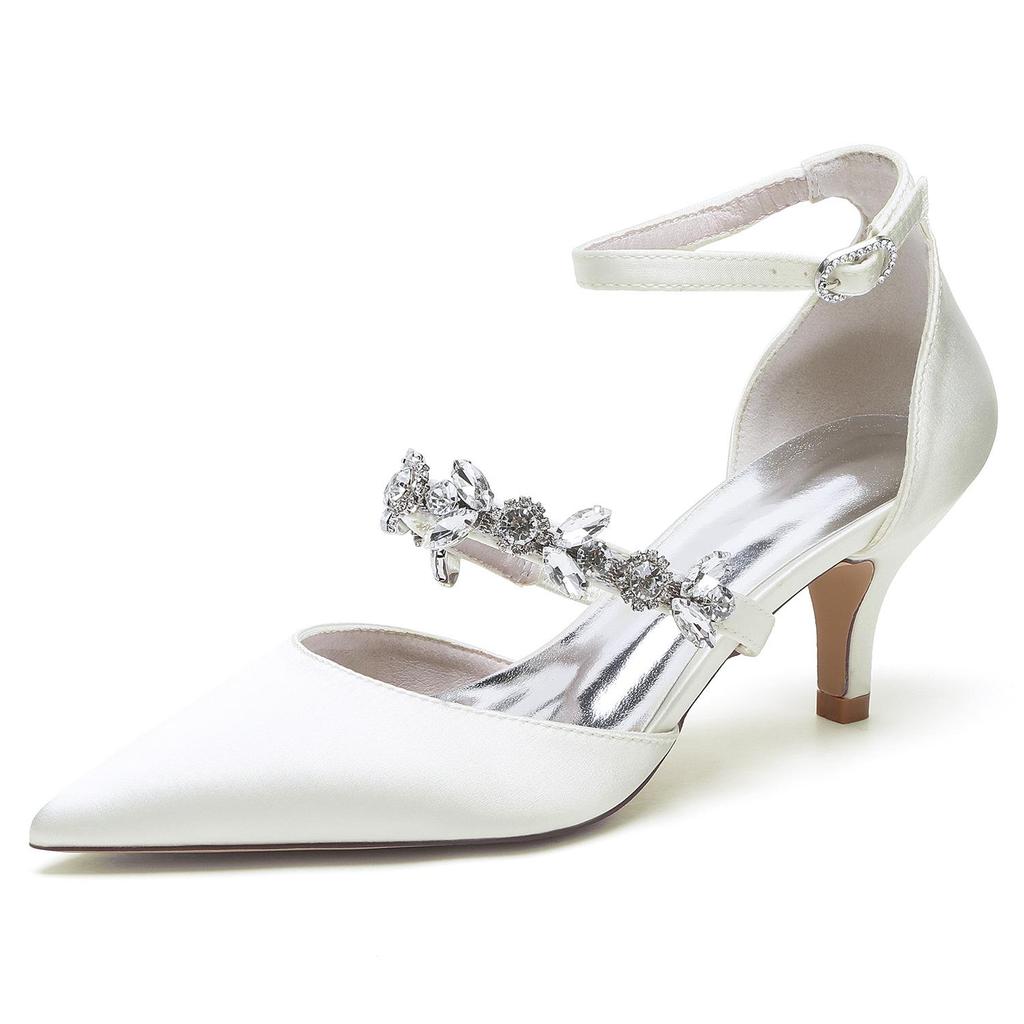 2025 Stil Strass Knöchelriemen Mittelhochspitze Hochzeit & Party Schuhe 6869-13