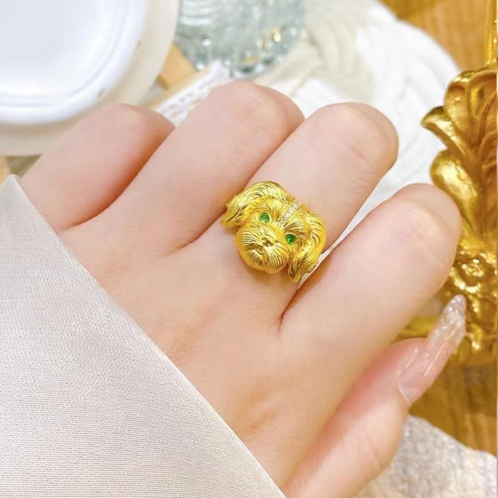 Metal Rhinestone Dog Rings Open Mouth Design Fashion Jewelry Cute Cat Ring  Work