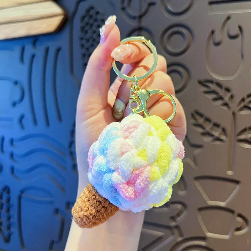 Handgehäkelte Eiscreme-Schlüsselanhänger Großhandel Süße Eiswaffel-Serie Häkel-Schlüsselanhänger Für Taschenanhänger Benutzerdefinierte Accessoires