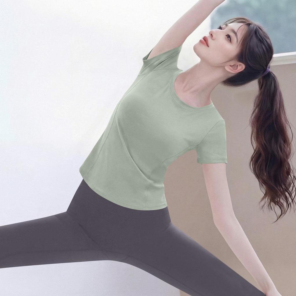 Damen Plus Size Yoga Set 2026: Hochwertiges, bauchbedeckendes Kurzarm-Pilates-Trainings-Top