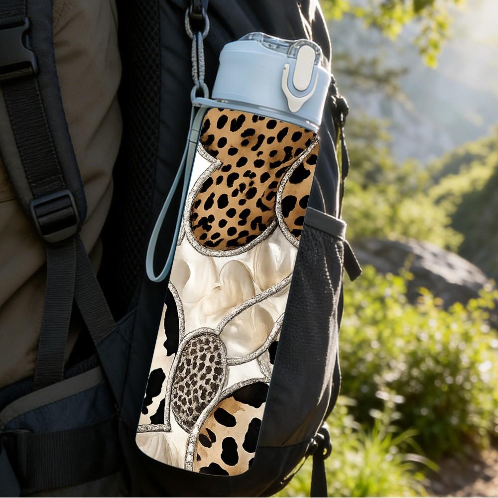 1PC Leopard Mixed Fur Pattern Print 750ml Color Plastic Sports Water Bottle Leakproof Flip Straw Lid Suitable for Sports Office Home Use