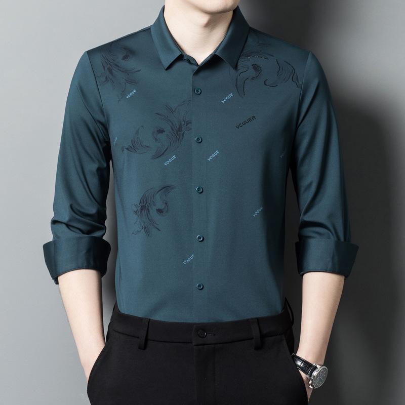 Spring and Autumn Striped Long-sleeved Men's Lapel Shirts for Young and Middle-aged Business Casual Dad Base Shirts