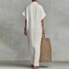 Summer Cotton Linen Dress for Women Short Sleeve Button Up Long Dress Casual Loose Beach Tunic Sundress