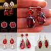 Round Red Water Drop Earrings for Bride's Wedding, Festive Accessories, High-end Jewelry, Birthday Gifts, and Sparkling