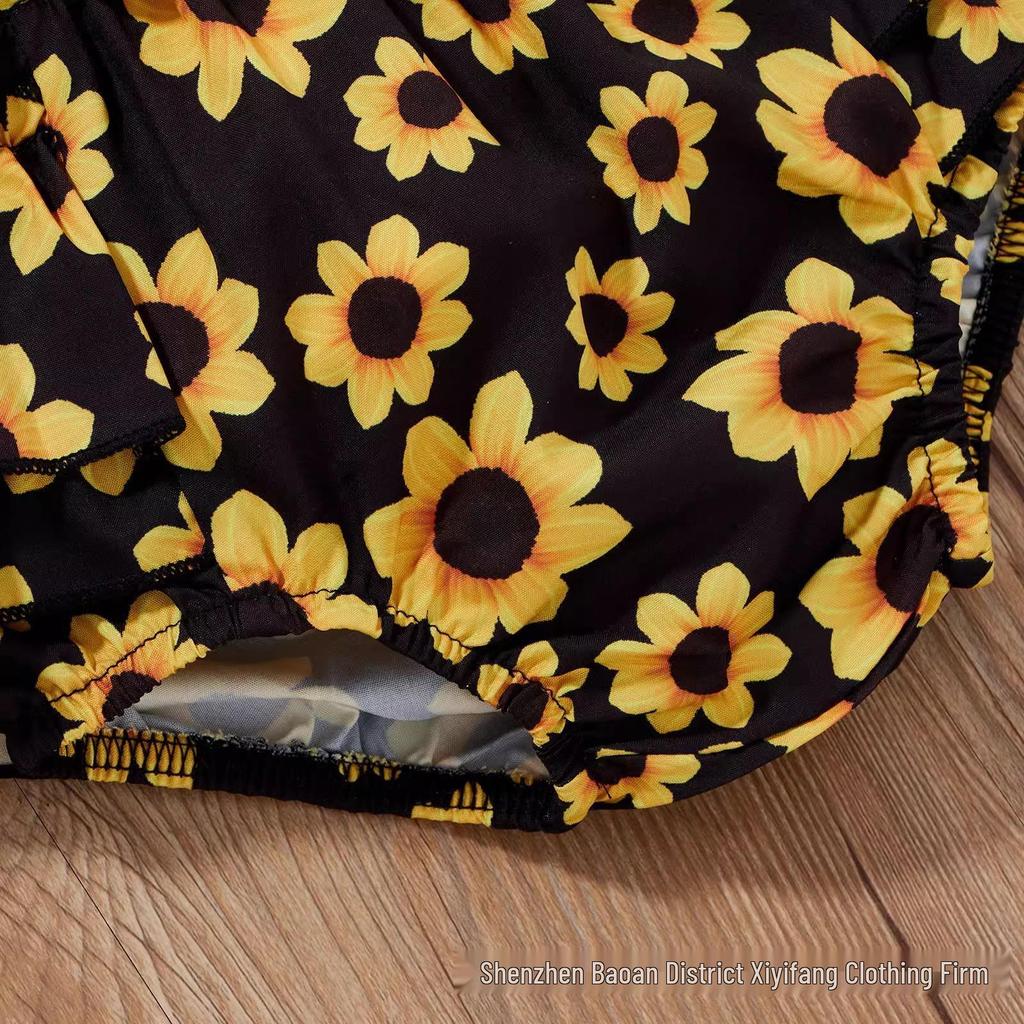 Prinsess-stil Baby Sommaroverall Set: Triangelbody, Tröja att dra över huvudet, Puffbyxor, Kjola