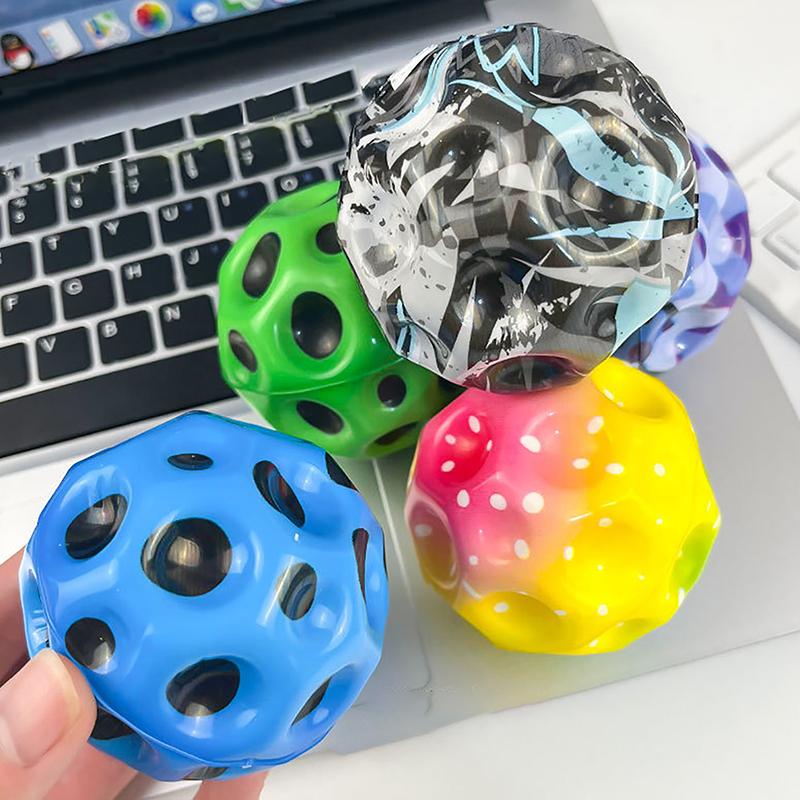 Useful Hole Galaxy Soft Bouncy Ball Anti-Fall Moon Shape Porous Bouncy Ball Popping Sensory Fidget Toy Adult Kids Stress Relief
