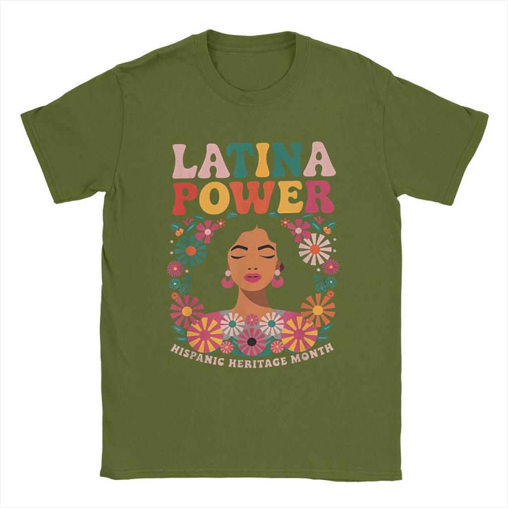 Men T-Shirts Latina Power Women Flowers Unique Cotton Tee Shirt Short Sleeve Hispanic Heritage Month T Shirts merchandise Gift