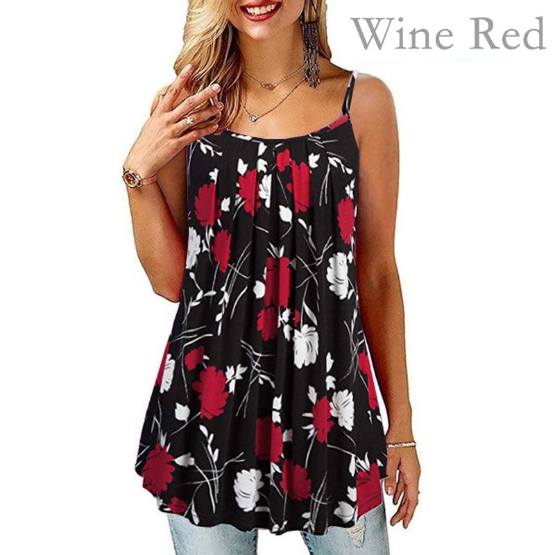 

Женская летняя футболка с цветочным принтом, свободная футболка без рукавов, модная повседневная футболка большого размера S-6XL 3XL вино красного