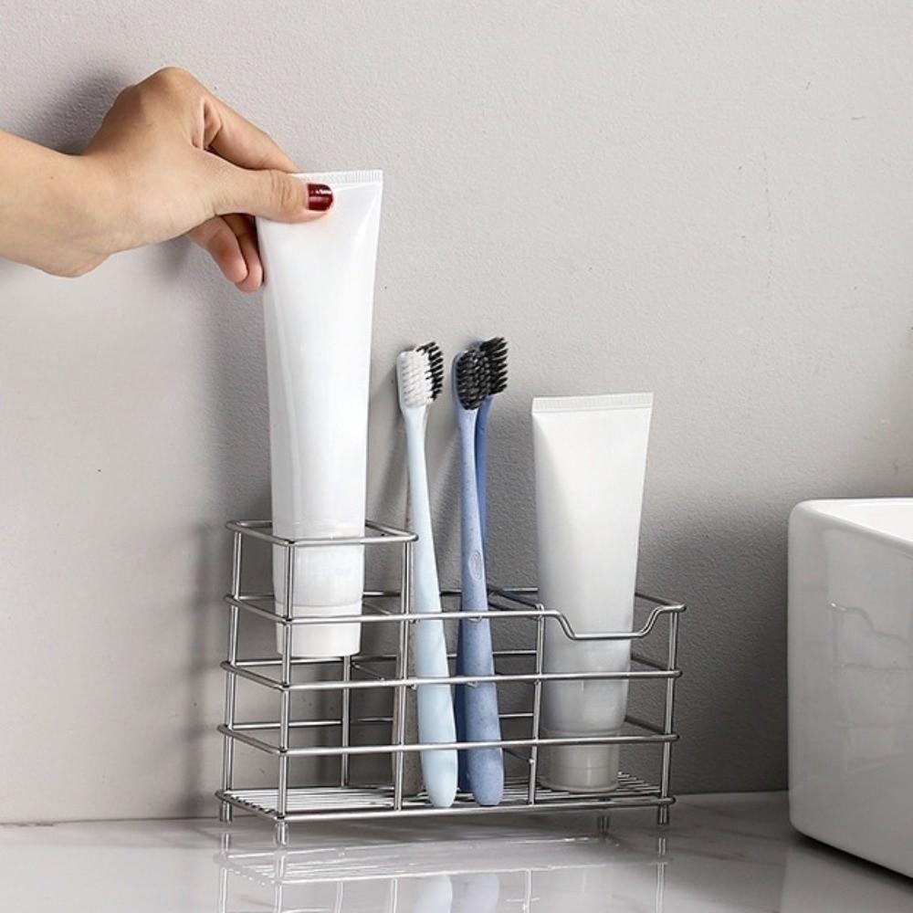 304 Stainless Steel 6 Grids Toothbrush Holder Easy To Clean Non-Slip Shower Table Bracket Saving Space Hanging