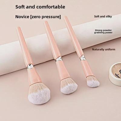 3-Piece Makeup Brush Set: Soft Loose Powder, Blush, and Contour Brushes - Portable Beauty Tools