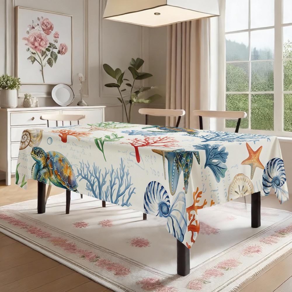 Jingyue Pet Unisex Oceanic Sea Life Rectangle Tablecloth For Table Decor Kitchen Dining Waterproof Reusable Tablecloths For Table Wedding Party