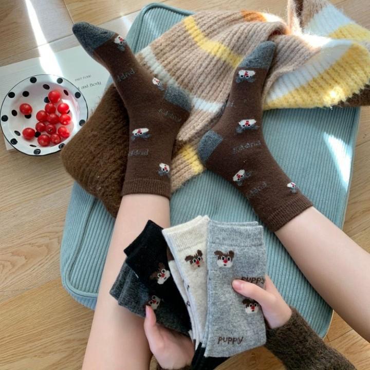 Snow Stacking Socks Cartoon Thickened Warm Wool Socks Velvet Children Cute Cute Puppy College Style