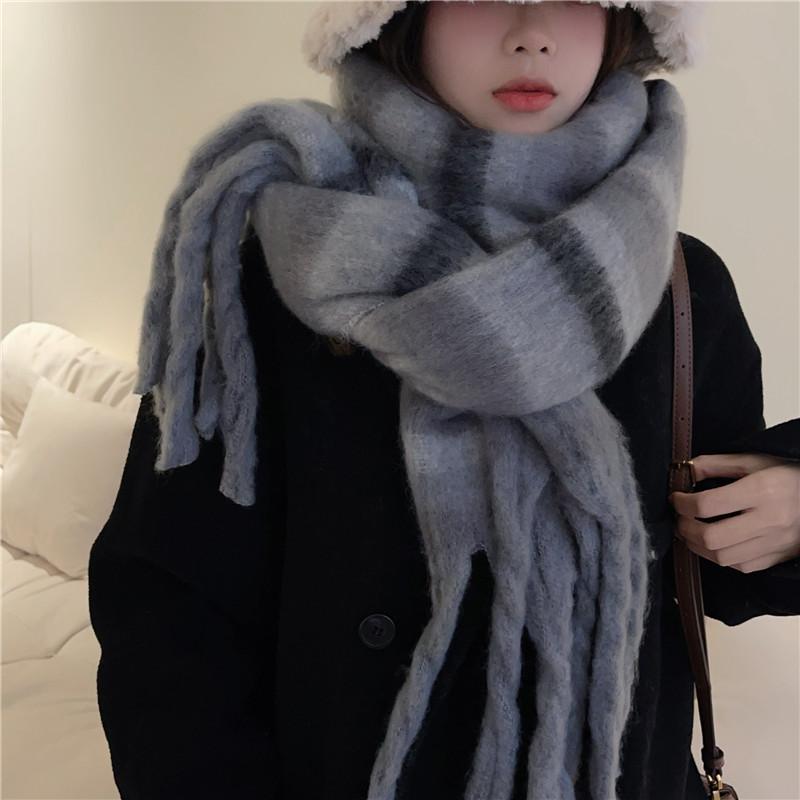 Autumn and Winter Scarves Women's Winter High-end Scarves Thickened and Warm Tonglu Imitation Cashmere Plaid Scarves