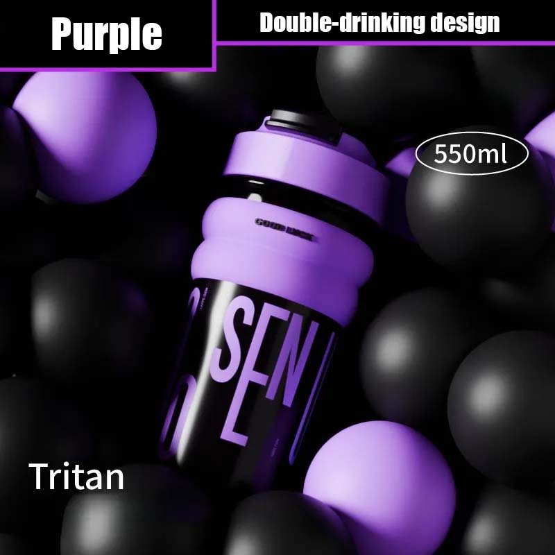 

Double Drink Tritan Water Bottle With Straw Heat-resistant Plastic Car Coffee Mugs Male Female Portable Sports Cycling Water Cup 550ml фіолетовий