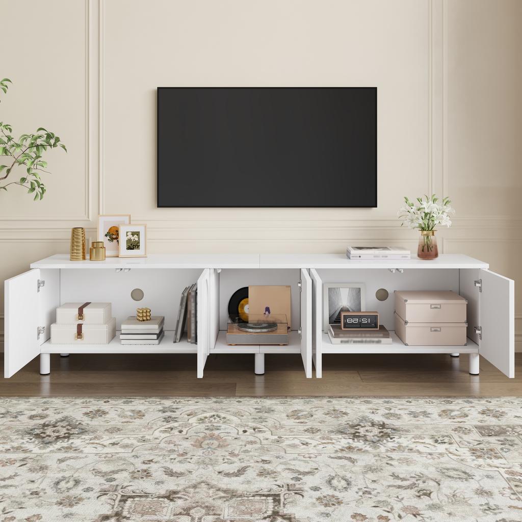 Lowboard TV Table Living Room, TV Cabinet with 5 Doors, Metal Feet, Made of PB and MDF, Modern Storage TV Board