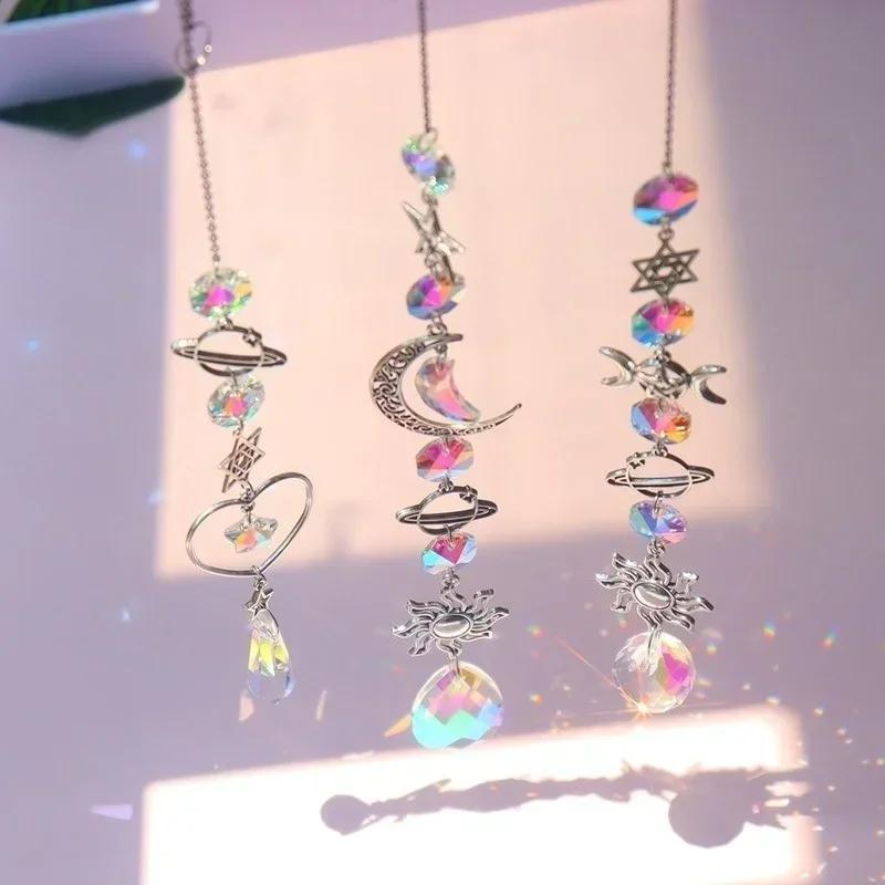 Crystal Wind Chime Moon Sun Catcher Diamond Prisms Pendant Dream Decoration Crafts Accessories Tools Home Garden Decor Windchime