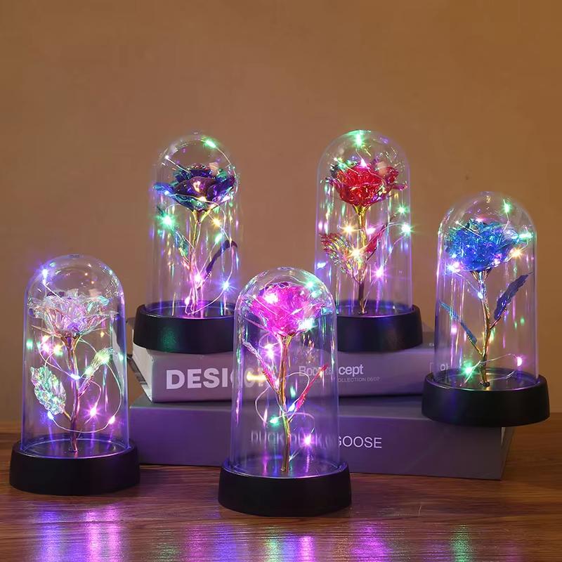 Eternal Rose Lamp Festival Gift Led Foil Flower Artificial Rose Lamp Creative Valentine'S Day And Mother'S Day Gift Battery Free