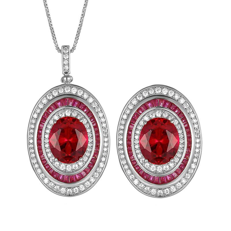 Jewelry Simulation Red Corundum Egg-Shaped Texture Set Jewelry Set Main Stone 10-12
