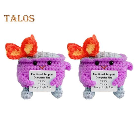 2Pcs Positive Crochet Flame Dumpster with Encouraging Card Emotional Support Handmade Knitting Trash Can Doll Decoration Ornament