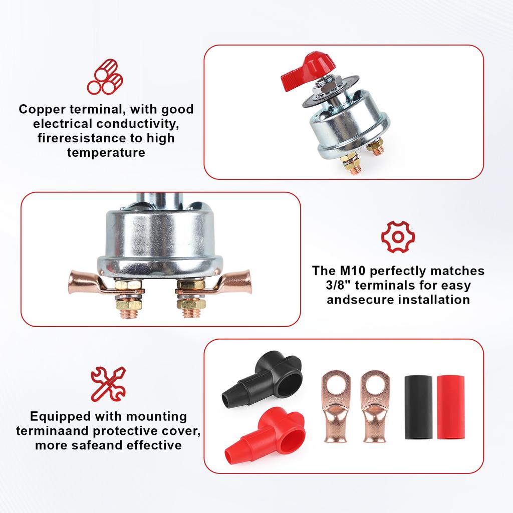 Current Master Battery Disconnect Switch 300A Duty Master Battery Power Cut Isolator Kill Switch for Car, Vehicle, RV