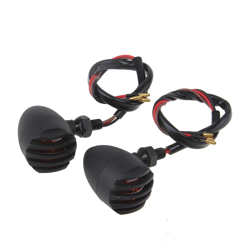 2 Pcs Universal 12V Motorcycle Turn Signal Lights Black Metal Bullet Blinker Amber Indicator Lamp with Grilled Lens Cover