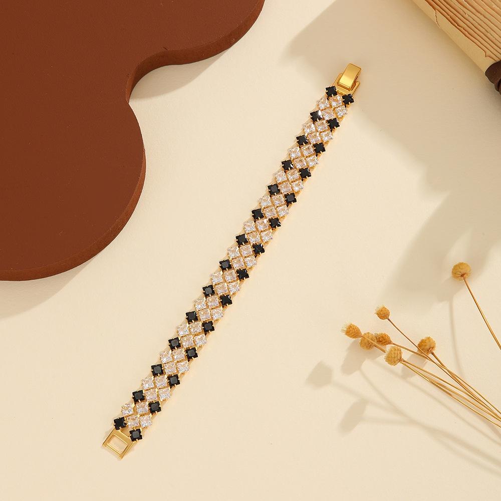 Charm Female White Red Black Green Blue Zircon Stone Square Bracelet Gold Color Wedding Jewelry For Women