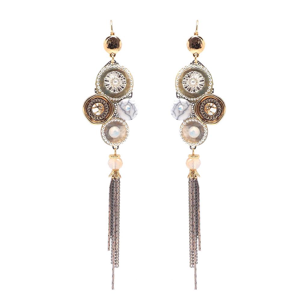 Les Trésors De Lily [Q1013] - Designer Earrings 'Lilipoupettes' Golden Beige - 12x3 Cm