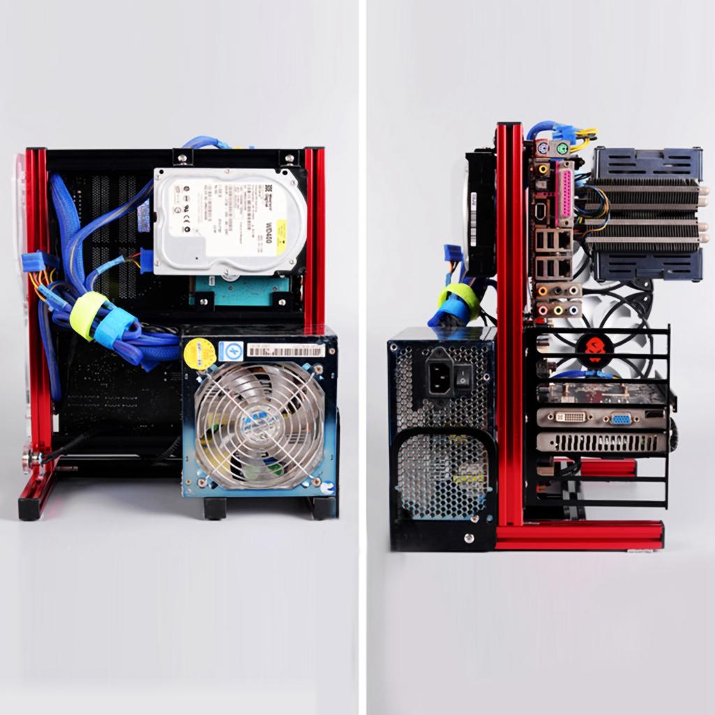 ATx M ATX  ITX Open Chassis Vertical Overclocking Open Aluminum Frame Chassis Rack Red