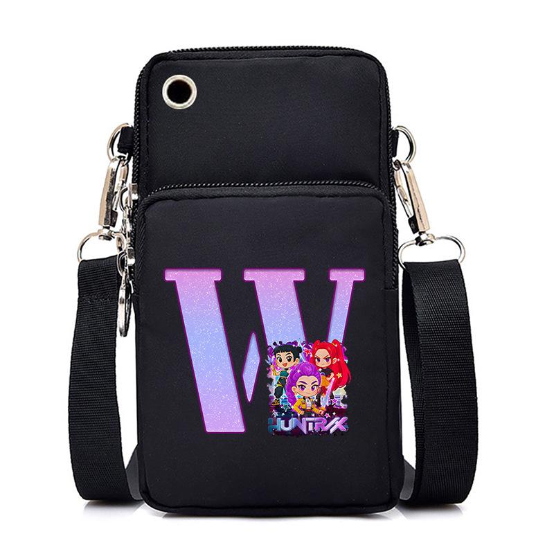Anime Cartoon Peripheral 26 Letters Mobile Phone Bag Multi-Function Vertical Square Black Messenger Bag