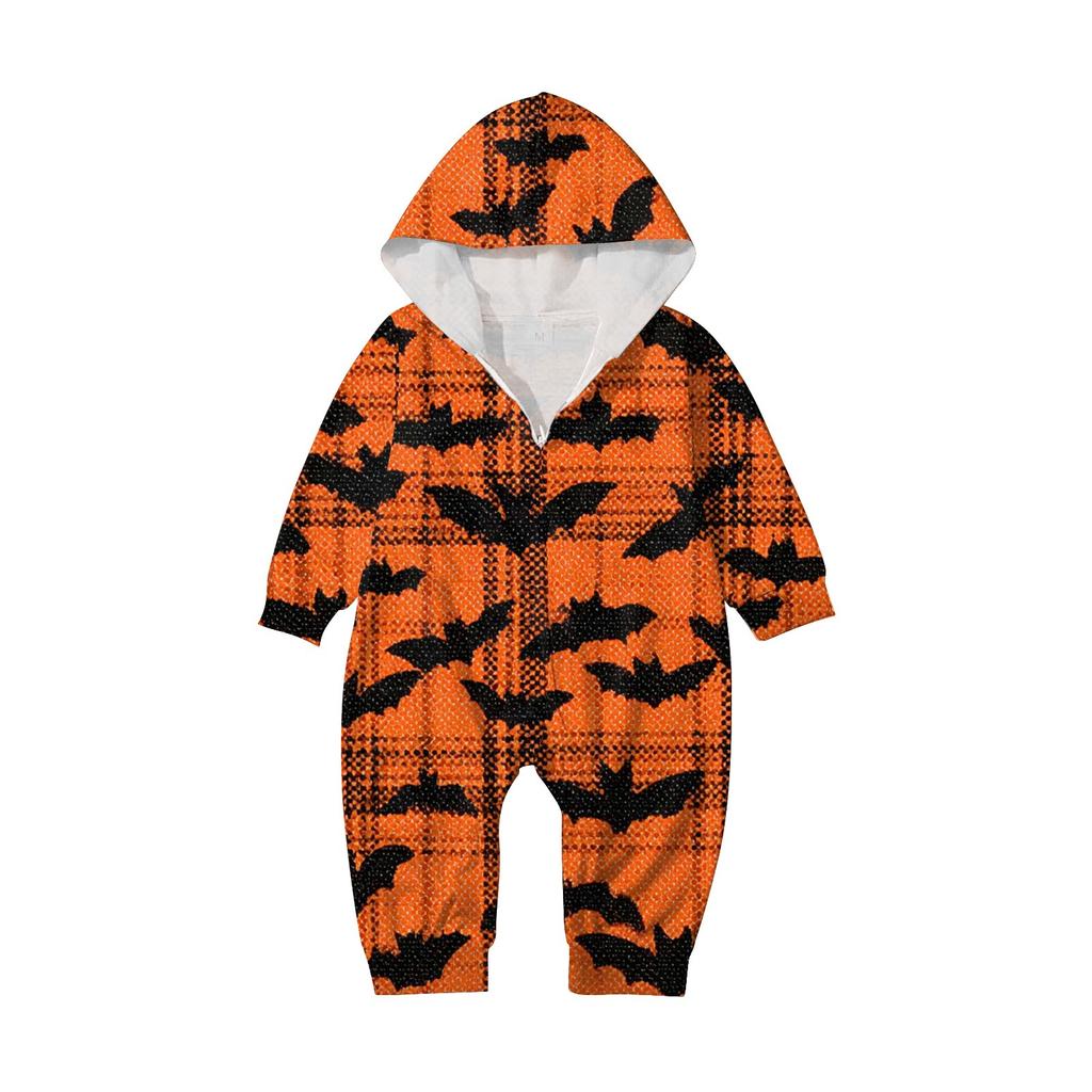 Set Tuta Intera con Cappuccio, Maniche Lunghe e Zip, Stampa di Halloween, Coordinato per Famiglia