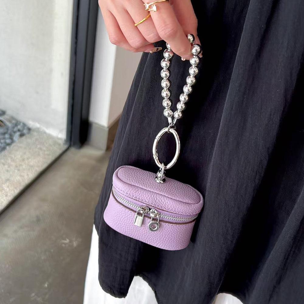 Chic and Compact Leather Necklace Coin Pouch Headphone Bag Accessory Fashion Headphone Pouch Zipper Coin Holders with Lanyard