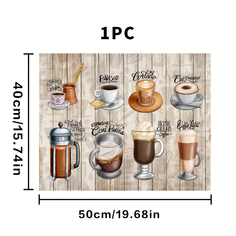 1Pcs Rubber Drying Mat With Vintage Wood  Coffee Print For Coffee Shop Kitchen Carpet Tableware Durable Diatom Mud Table Mat Pet Mat Coffeeware