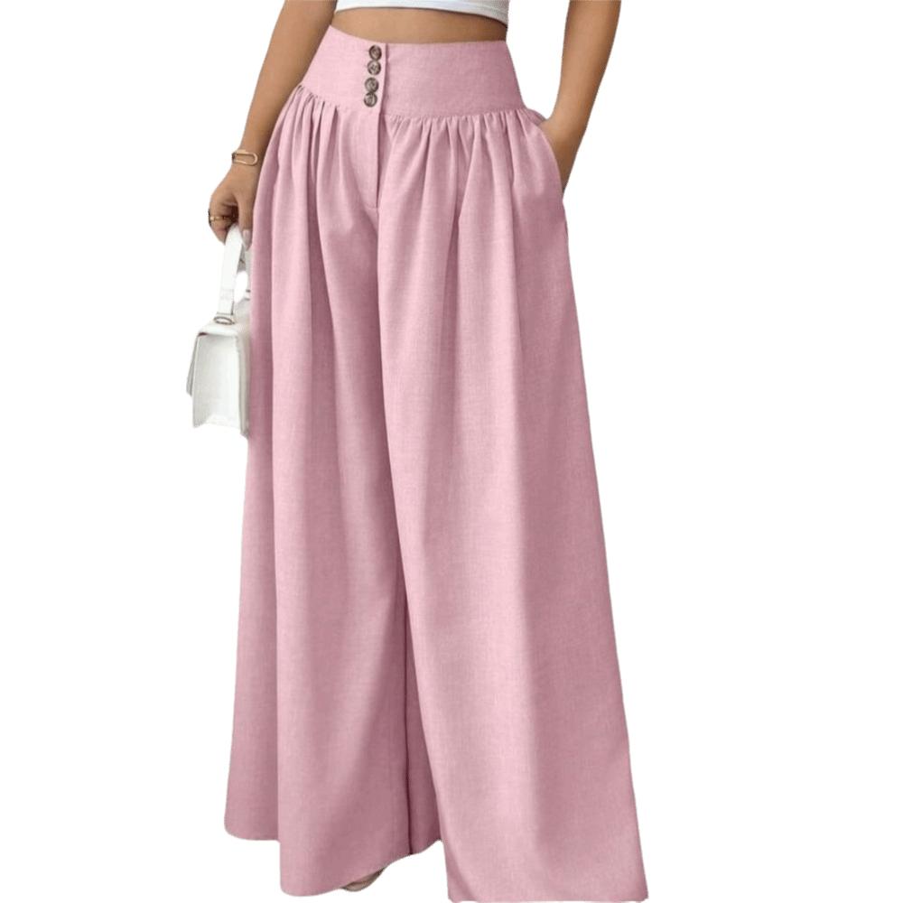Thin Wide Leg Pants Straight Loose Fit Pants Elegant High Waist Pants  Lady Wear L розовый