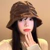 1Pcs Korean Style Foldable Travel Outdoor Hat Corduroy Pleated Bucket Hat For Women Solid Color Soft Casual Sun Hat