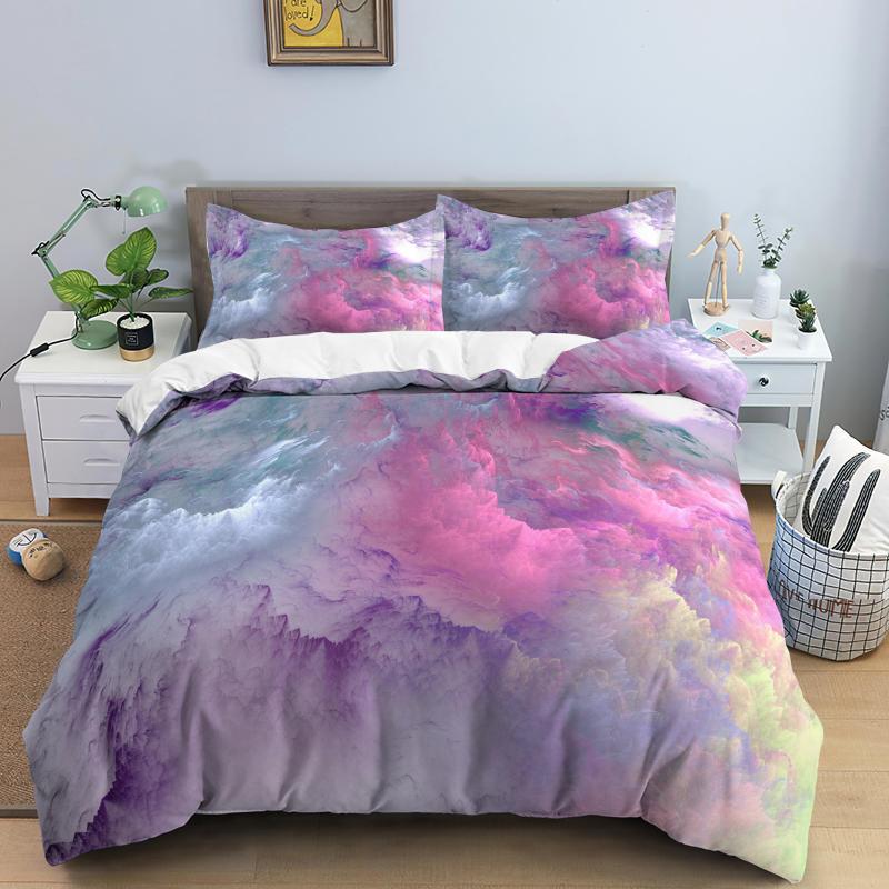 Colorful Cloud Duvet Cover Polyester Orange Yellow Purple Sky Quilt Soft Bedding Set For Teens Girls Abstract Theme