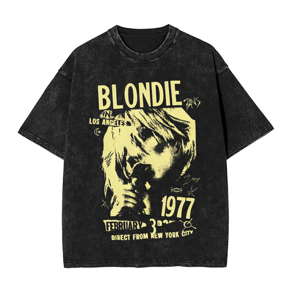 Debbie Harry Auf der Bühne T-Shirts Hip Hop Gewaschen Kurzarm Oversize T-Shirts Vintage für Unisex Damen Streetwear Bedrucktes T-Shirt