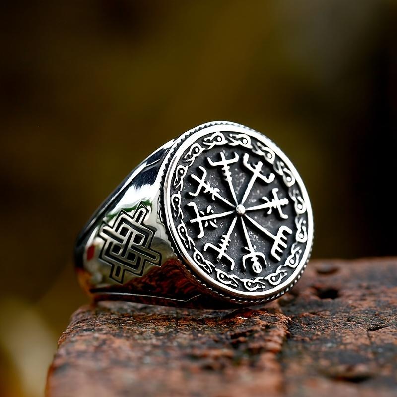 Bague boussole Viking, nouveau Design, Totem nordique runique Odin
